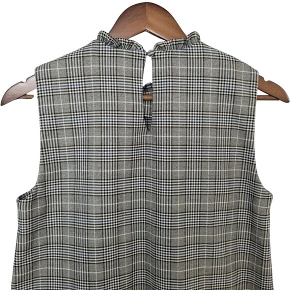 Zara Woman Sleeveless Plaid Top Size S Black/White/Blue Ruffle Detail Office - Picture 4 of 7